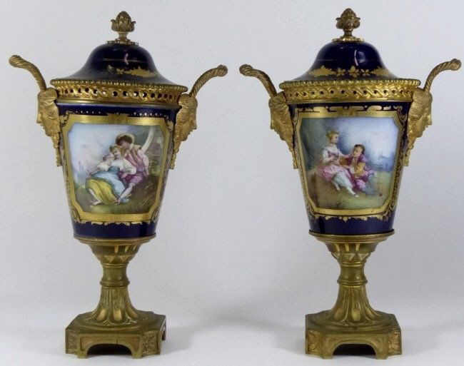A PAIR OF 19TH CENTURY DORE BRONZE MOUNTED SEVRES VASES (1 of 1)