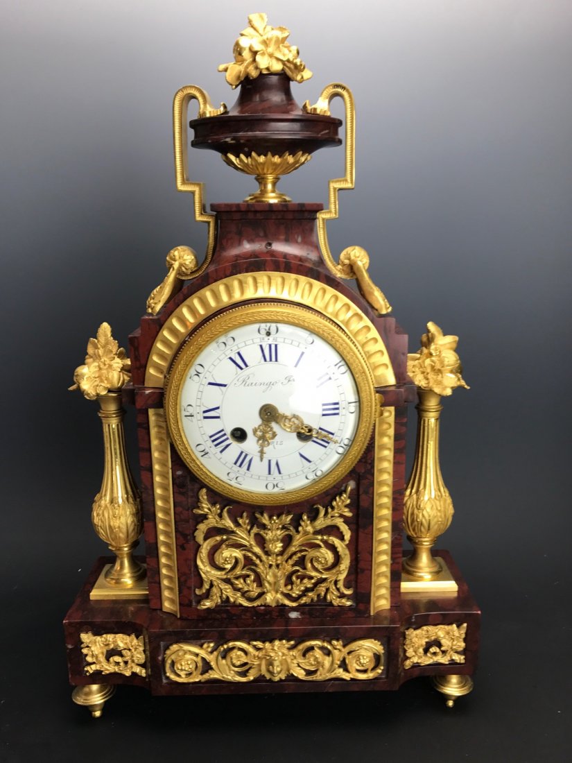 19TH C. ORMOLU MOUNTED ROUGE MARBLE CLOCK (1 of 2)