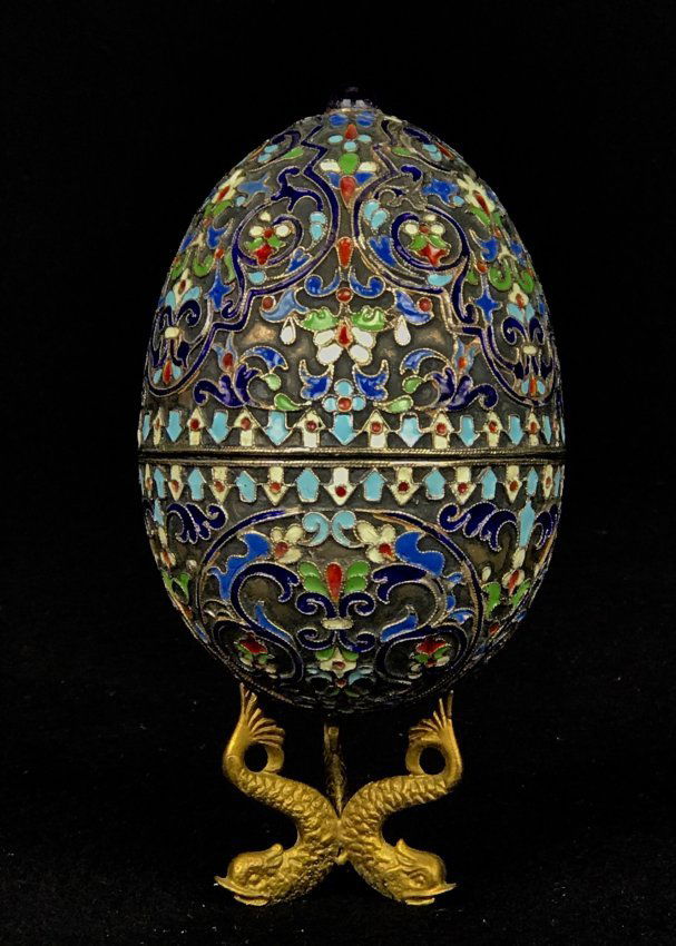 ANTIQUE RUSSIAN ENAMEL SILVER EGG (1 of 2)