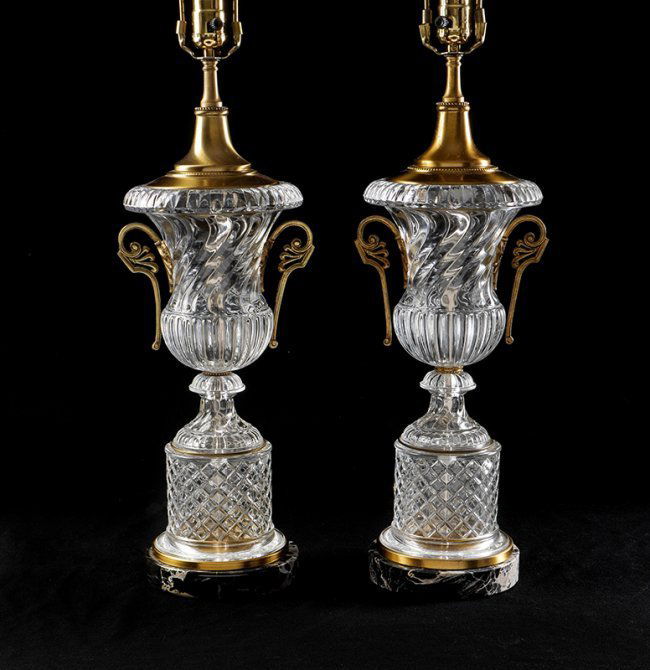 A PAIR OF BACCARAT STYLE CUT CRYSTAL LAMPS (1 of 2)