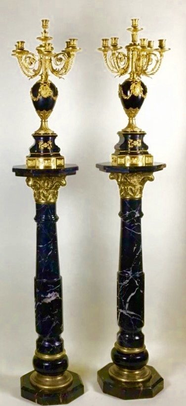 A PAIR OF 19TH C. DORE AND MARBLE CANDELABRA ON STANDS (1 of 3)