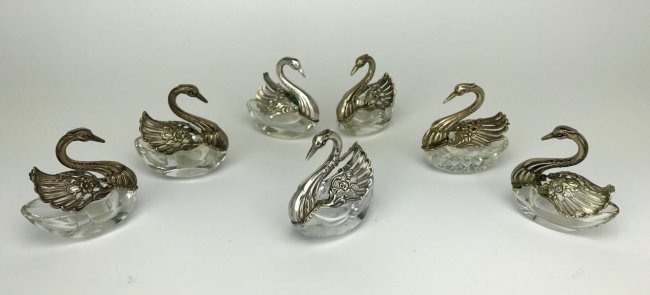 SET OF 7 STERLING SILVER AND CRYSTAL SWANS (1 of 1)