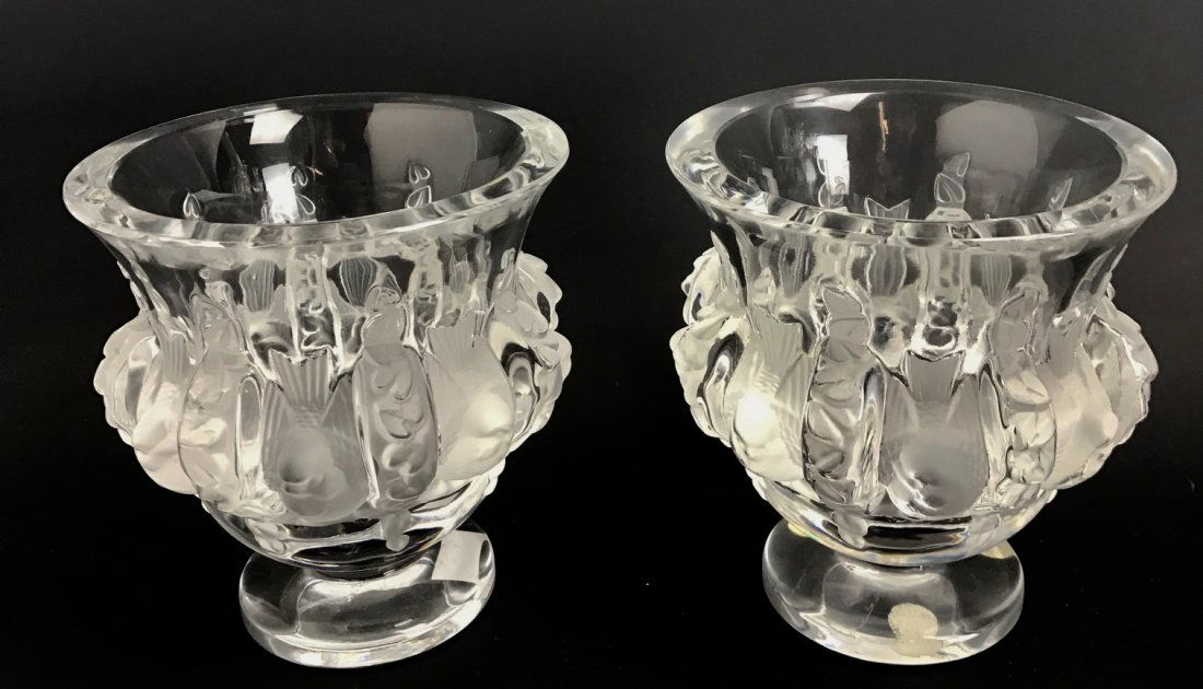 A PAIR OF LALIQUE CRYSTAL VASES (1 of 3)