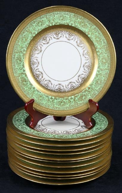 SET OF 12 GERMAN GILT PORCELAIN DINNER PLATES (1 of 1)
