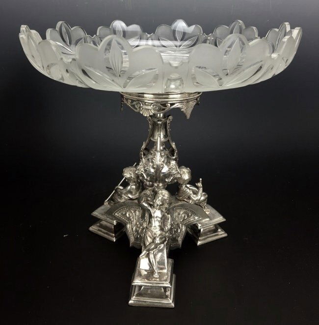 A LARGE SILVER PLATED FIGURAL CENTERPIECE BACCARAT TOP (1 of 4)