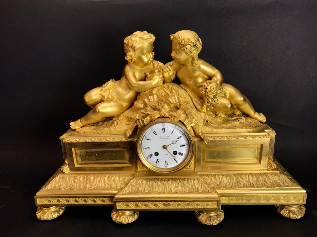 A LARGE 19TH C. DORE BRONZE FIGURAL CLOCK (1 of 4)