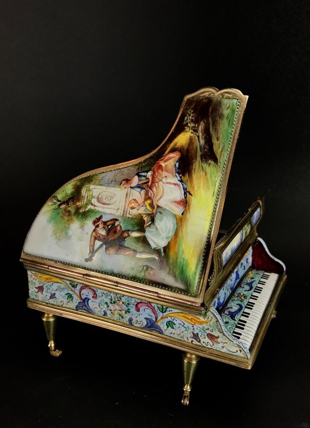 19TH C. AUSTRIAN ENAMEL MUSIC PLAYER PIANO (1 of 4)