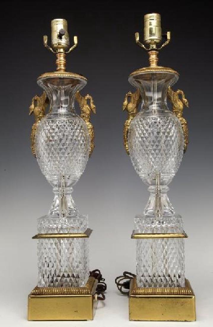 PAIR OF DORE BRONZE MOUNTED BACCARAT STYLE GLASS LAMPS (1 of 3)