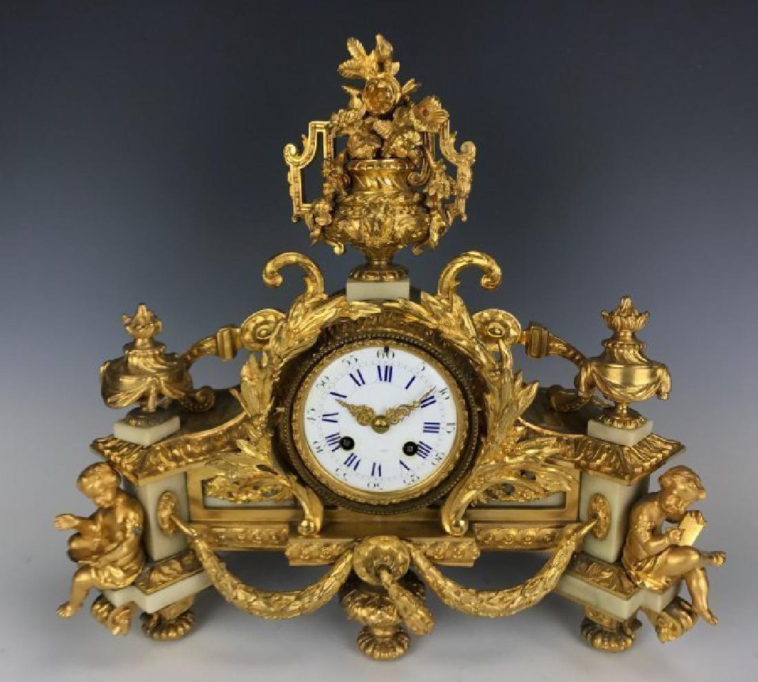A VERY UNIQUE DORE BRONZE AND WHITE MARBLE CLOCK (1 of 3)