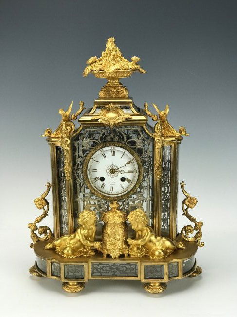 AN OUTSTANDING DORE BRONZE AND CRYSTAL CLOCK (1 of 6)