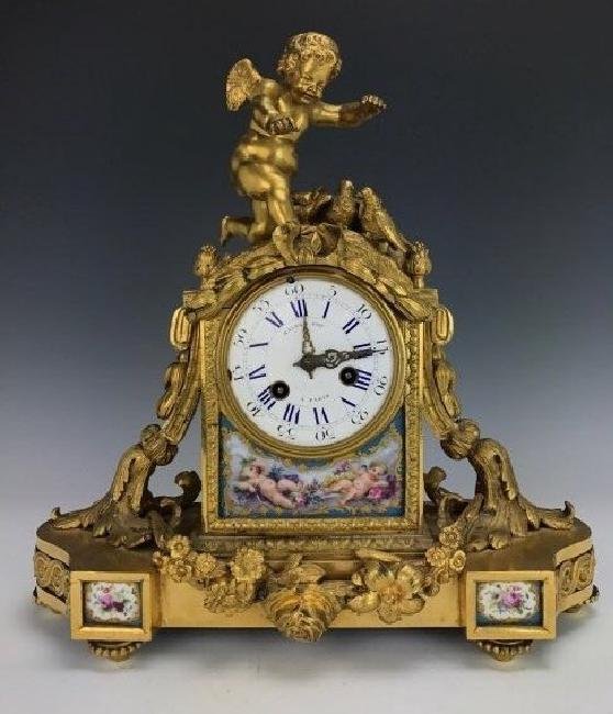 19TH C. DORE BRONZE & SEVRES CLOCK STAMPED PICARD (1 of 4)