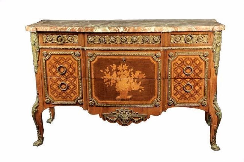 19TH CENTURY DORE BRONZE MOUNTED MARQUETRY COMMODE (1 of 2)