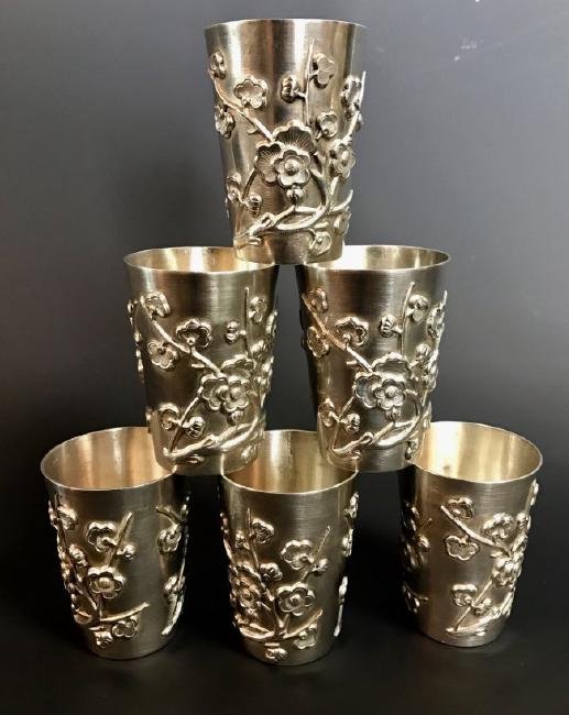 SET OF 6 CHINESE STERLING SILVER SAKE CUPS (1 of 4)