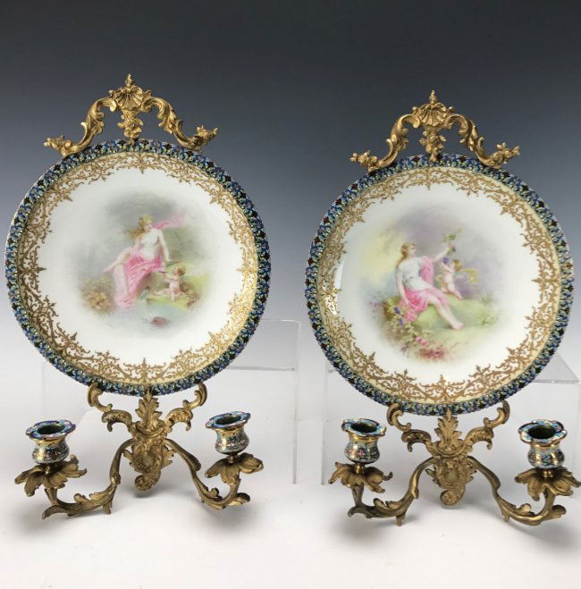PAIR OF 19TH C. CHAMPLEVE ENAMEL & SEVRES WALL SCONSES (1 of 1)