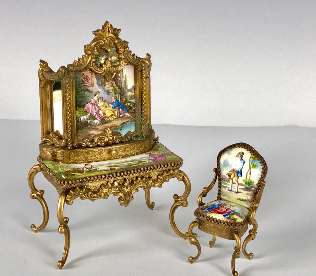 VIENNESE ENAMEL MINIATURE VANITY AND CHAIR (1 of 2)