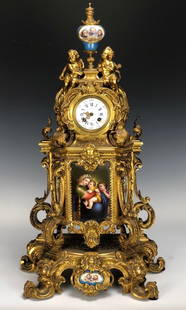 A LARGE DORE BRONZE MOUNTED SEVRES PORCELAIN CLOCK: Circa 1880. Measures 32" High. Excellent condition. Estimate $7.000-8.000