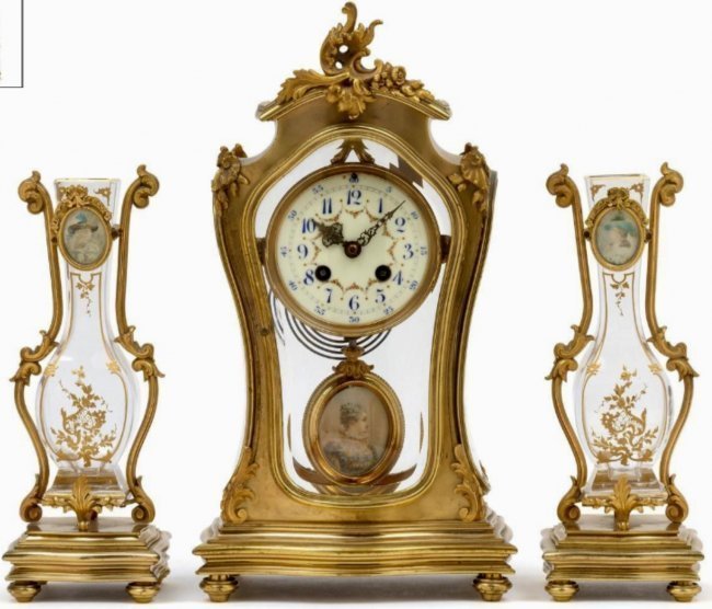 BACCARAT AND DORE BRONZE CLOCK GARNITURE (1 of 1)