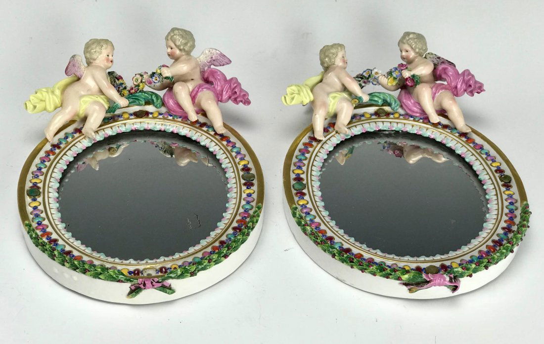 A PAIR OF MEISSEN STYLE PORCELAIN MIRRORS (1 of 5)