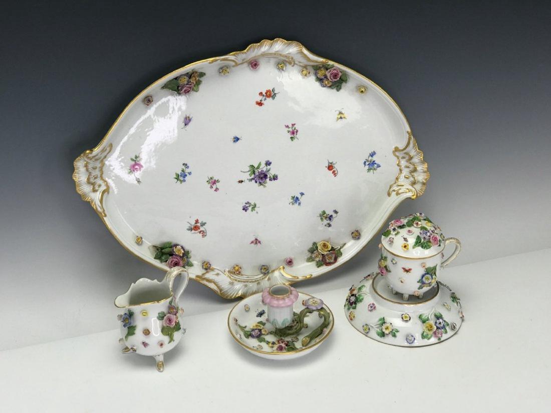 19TH C. FLOWER ENCRUSTED  MEISSEN PART TEA SET (1 of 5)