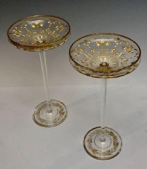 PAIR OF TALL GILT MOSER TAZZA: Circa 1900. Measure 10" H. Estimate $300-400