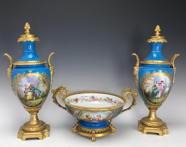 19TH C. ORMOLU MOUNTED SEVRES PORCELAIN GARNITURE (1 of 3)