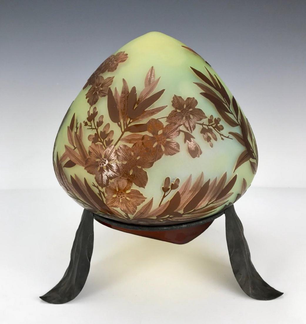 AN ART NOUVEAU WROUGHT IRON AND DAUM GLASS LAMP (1 of 3)