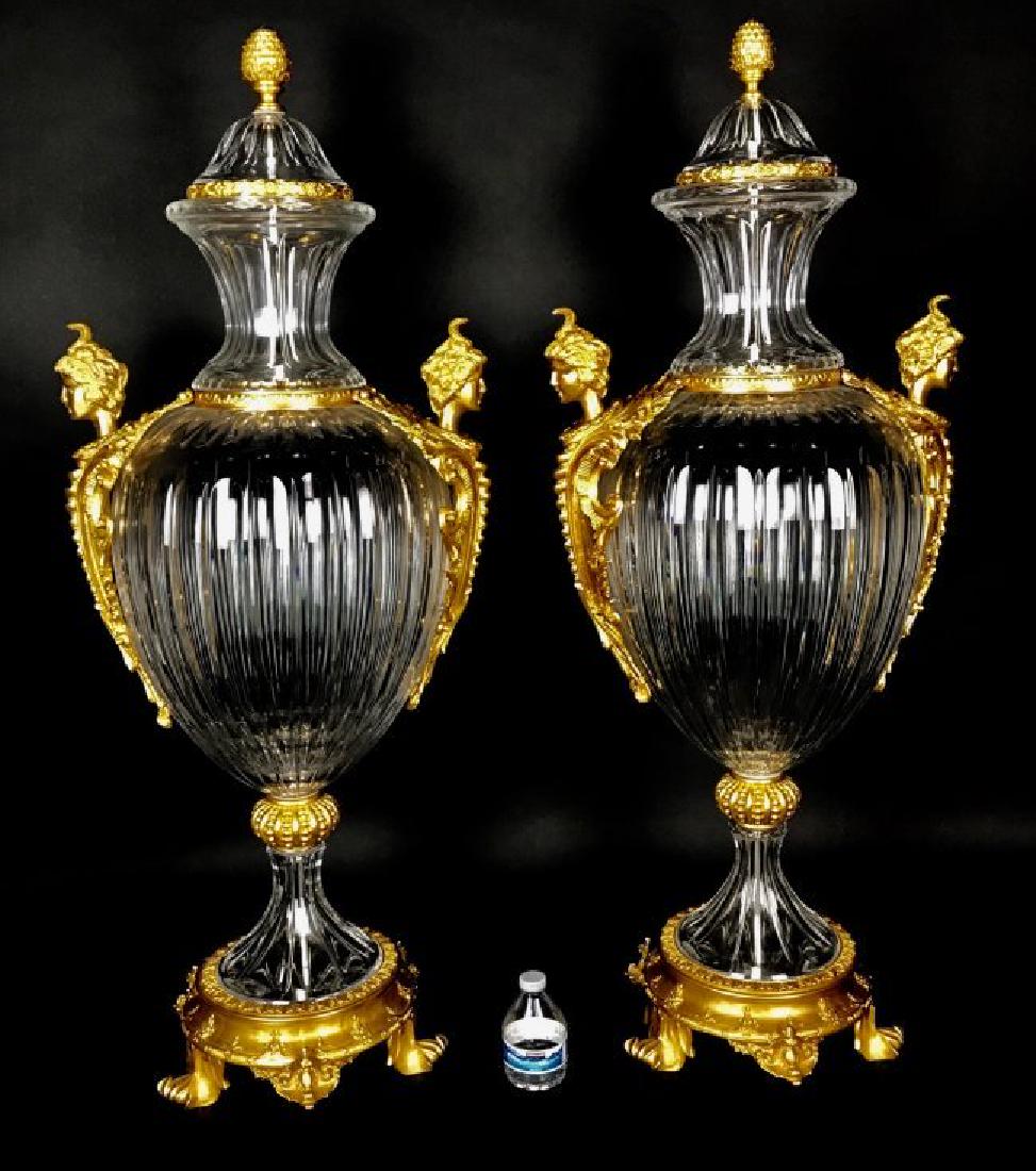 PALATIAL PAIR OF ORMOLU MOUNTED BACCARAT CRYSTAL VASES