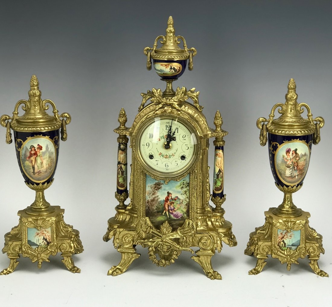 SEVRES STYLE GILT CLOCK SET (1 of 1)
