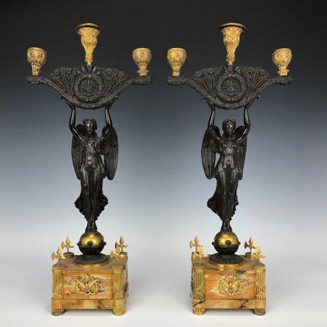 A PAIR OF 19TH C. EMPIRE STYLE BRONZE CANELABRA (1 of 2)
