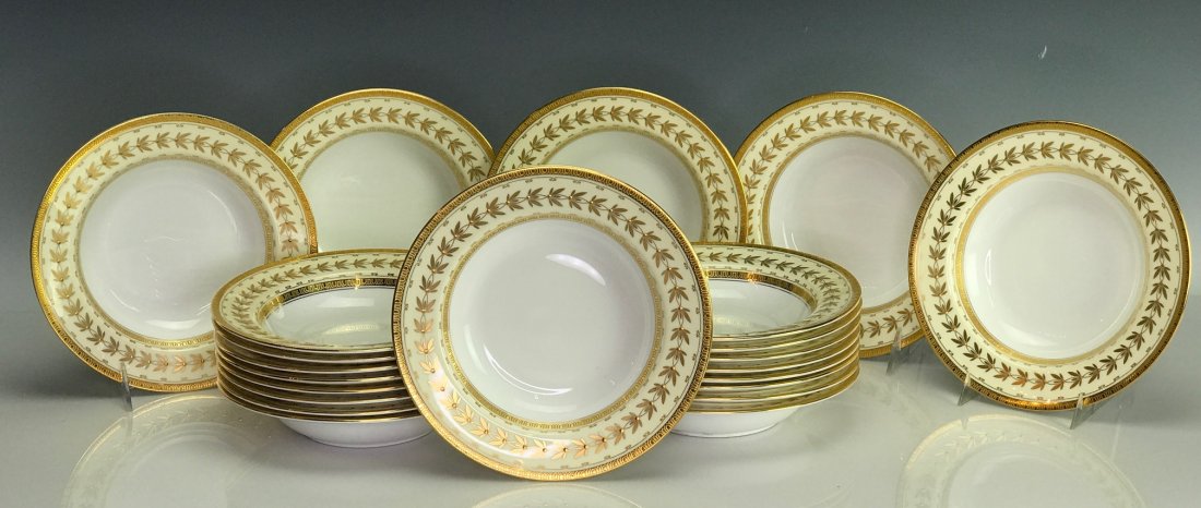 SET OF 22 MINTON SOUP PLATES RETAILED BY TIFFANY: Measure 8" D. All in excellent condition. Estimate $1.000-1.200