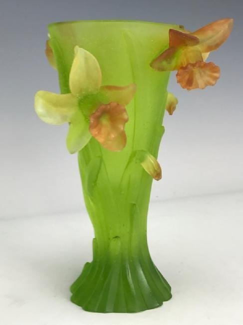DAUM PATE DE VERRE VASE: Signed , 7.25" High. Excellent condition. Estimate $1.500-2.000