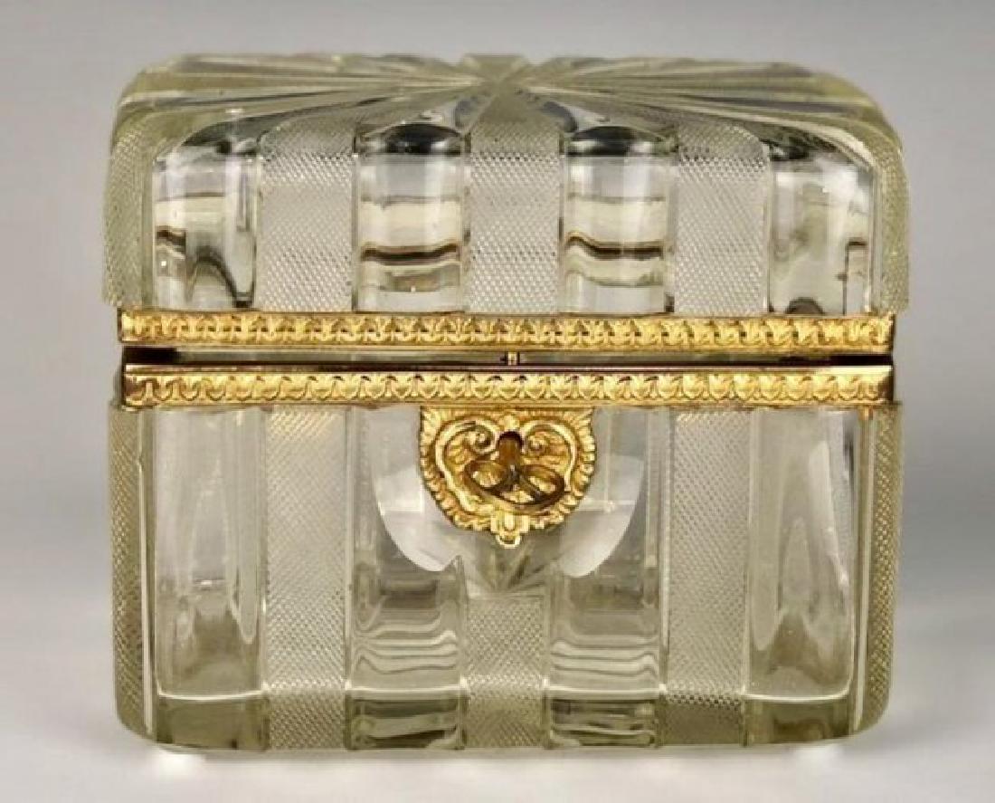 19TH C. ORMOLU MOUNTED BACCARAT CRYSTAL BOX: Circa 1880. Measures 4.5" x 3.5" x 3.5". In excellent condition. Estimate $700-800