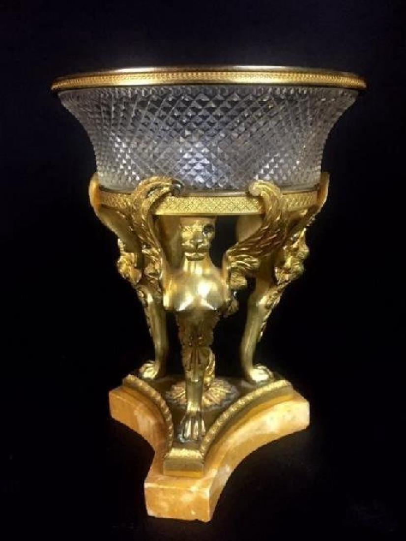 19TH CENTURY EMPIRE STYLE ORMOLU AND CUT CRYSTAL BOWL: 8" High in excellent condition. Estimate $1.200-1.500