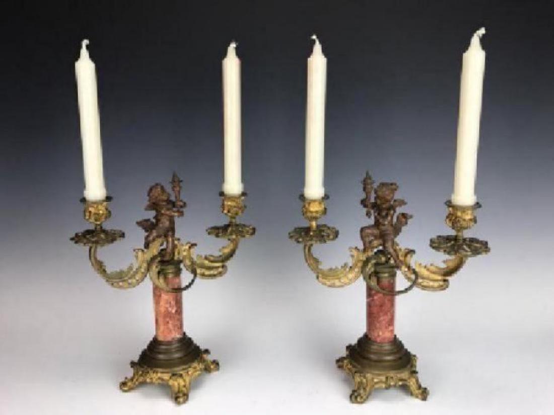 PAIR OF 19TH C. BRONZE AND MARBLE CANDELABRA (1 of 1)