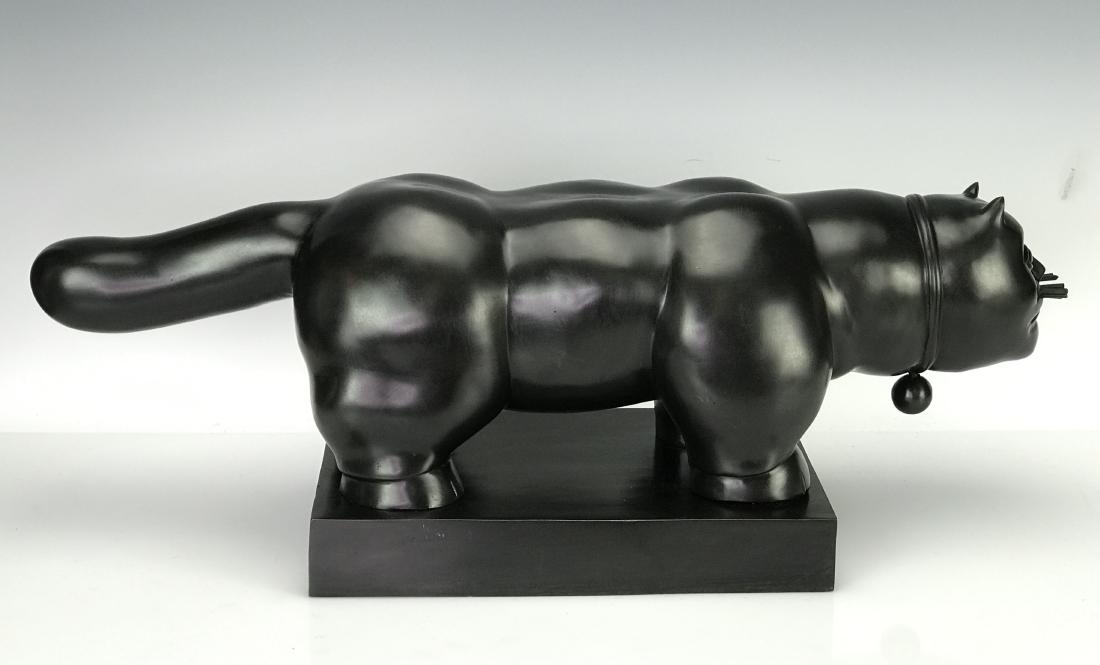 A BRONZE SCULPTURE OF A FAT CAT SIGNED BOTERO: Stamped with Italian Foundry marks and E/A 6/6 . Measures 24" L. Estimate $5.000-7.000