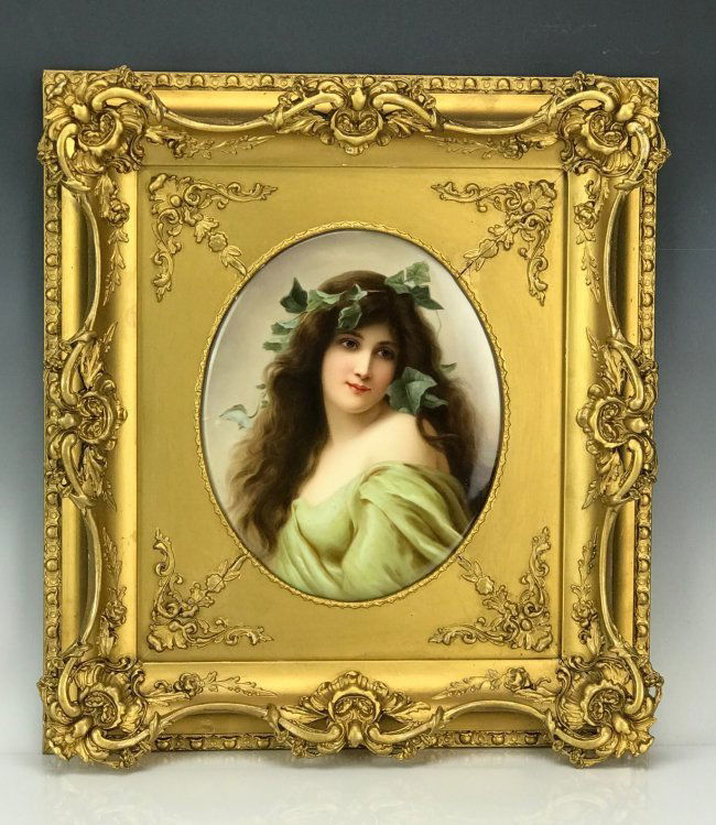 A VERY FINE BERLIN KPM PORCELAIN PLAQUE CIRCA 1880: A very rare KPM porcelain plaque, titled : Winter after Bison , SIGNED Wagner. Measures 10.5" x 8.5" unframed , and 21.5" x 19.5" framed. Excellent condition. Estimate $8.000-10.000