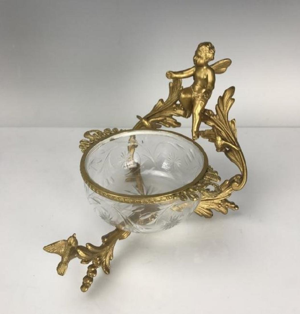 DORE BRONZE AND ETCHED BACCARAT GLASS DISH: Measures 8" L. Estimate $300-400