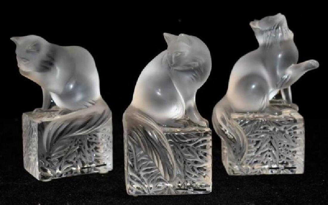 3 LALIQUE CAT PAPERWEIGHTS (1 of 1)