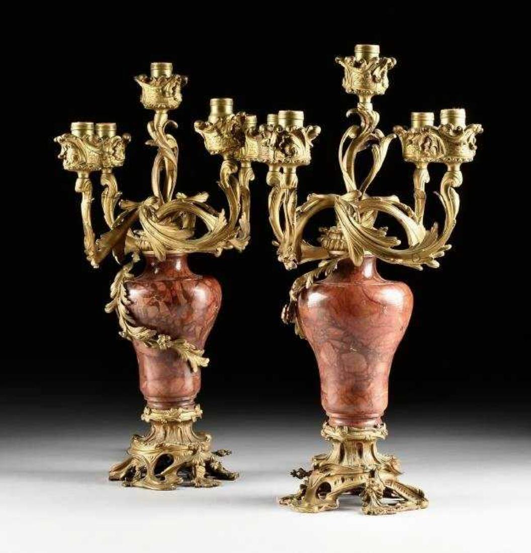 LARGE PAIR OF DORE BRONZE AND ROUGES MARBLE CANDELABRA (1 of 1)
