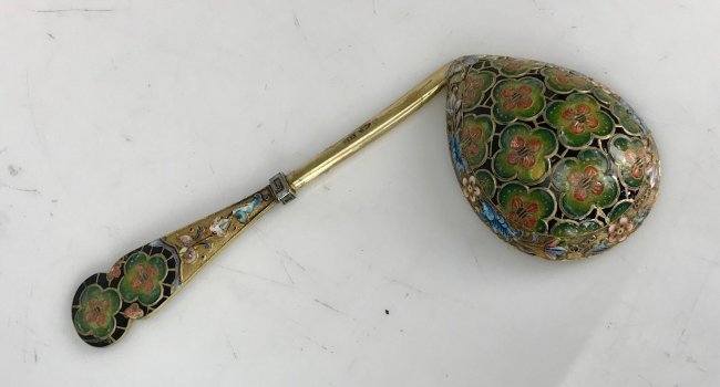 A LARGE RUSSIAN SILVER ENAMEL SPOON (1 of 5)