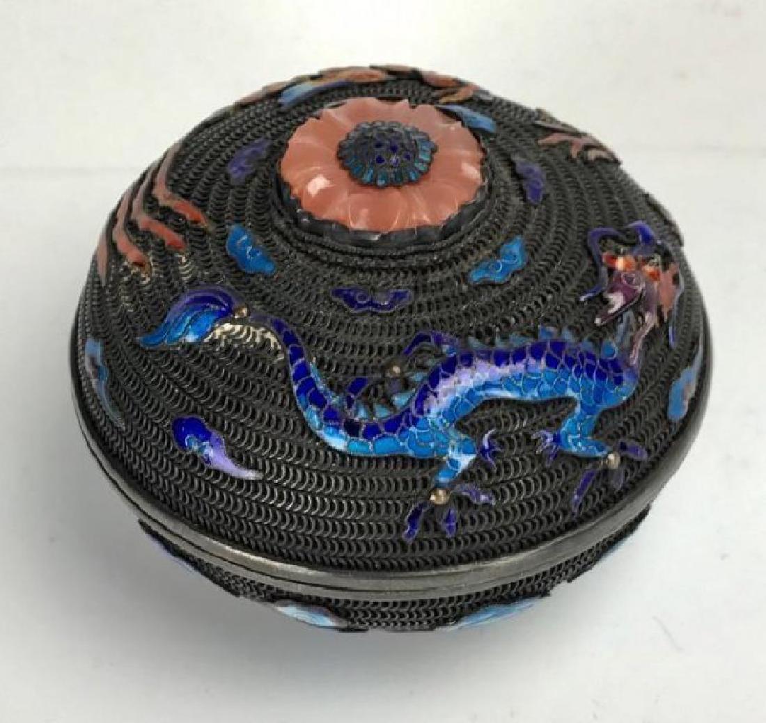 CHINESE SILVER ENAMEL BOX WITH CORAL ON TOP (1 of 2)