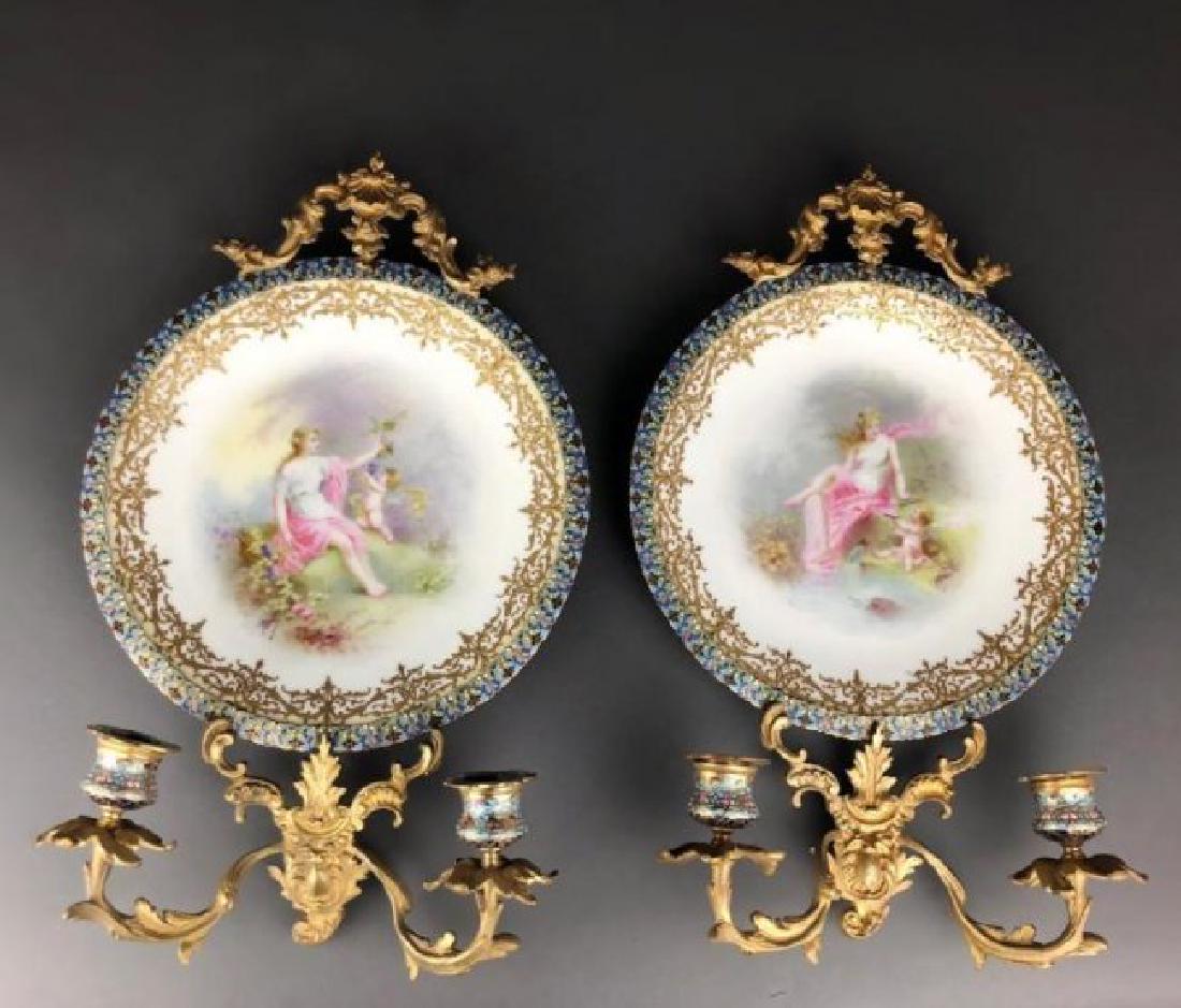 A PAIR OF 19TH C. SEVRES PORCELAIN & CHAMPLEVE ENAMEL (1 of 5)