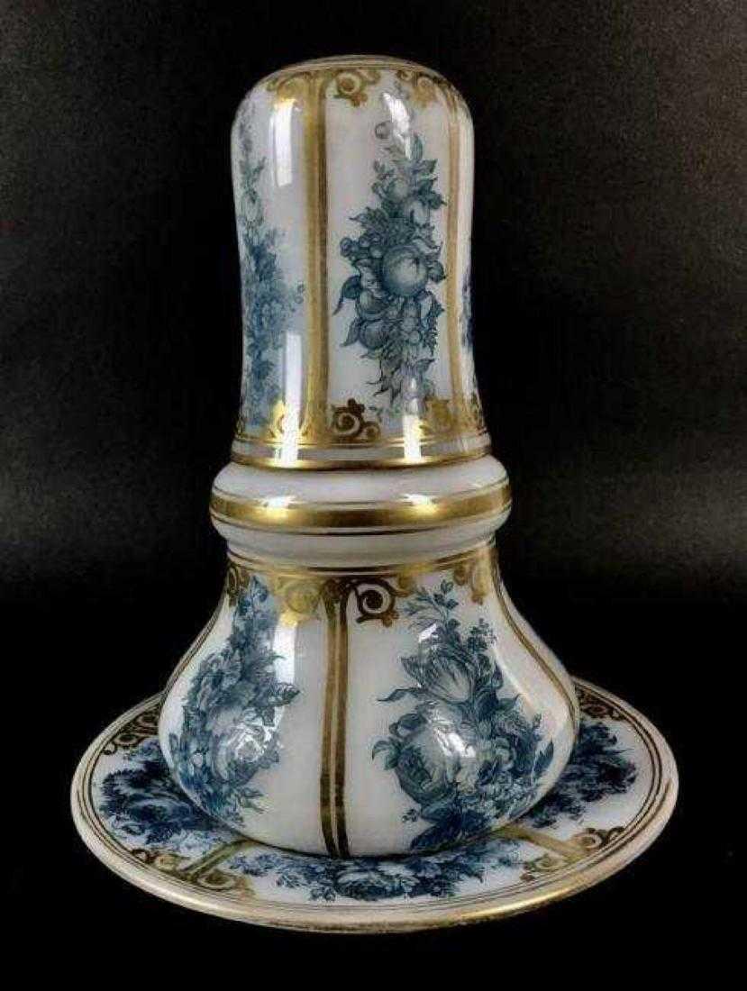 ENAMELED BACCARAT OPALINE GLASS CARAFE SET (1 of 3)