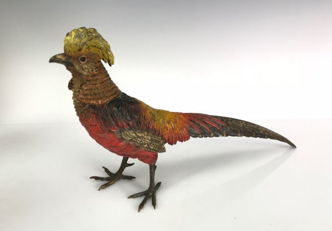 A LARGE COLD PAINTED AUSTRIAN BRONZE OF A BIRD (1 of 3)