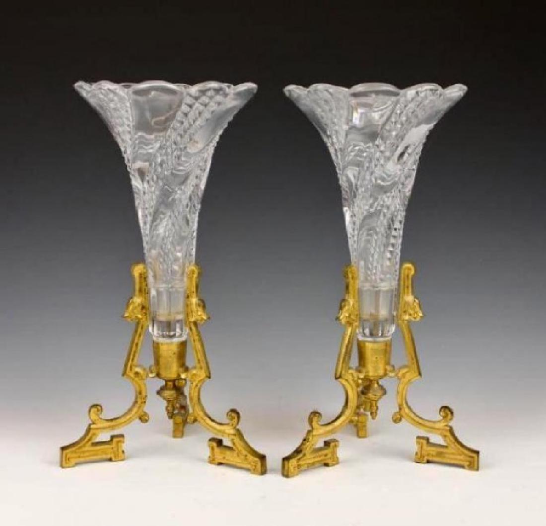 PAIR OF ORMOLU MOUNTED BACCARAT CRYSTAL VASES