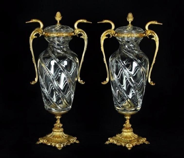 LARGE PAIR OF SIGNED BACCARAT ORMOLU MOUNTED VASES (1 of 2)