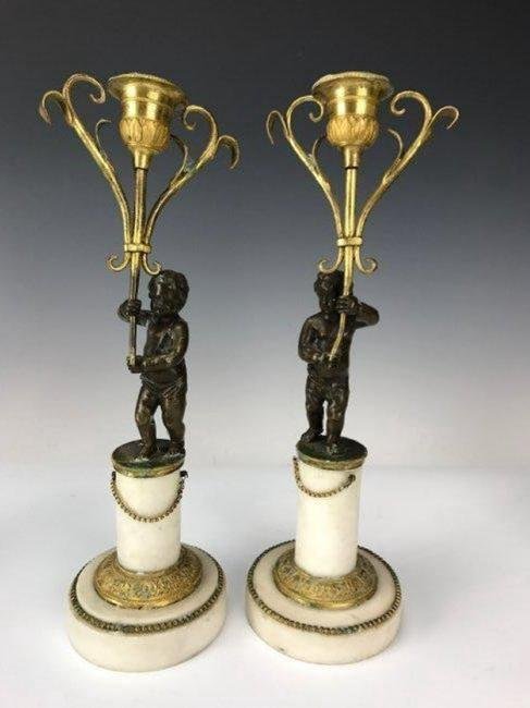 A PAIR OF 19TH C. BRONZE CANDEL HOLDERS (1 of 3)