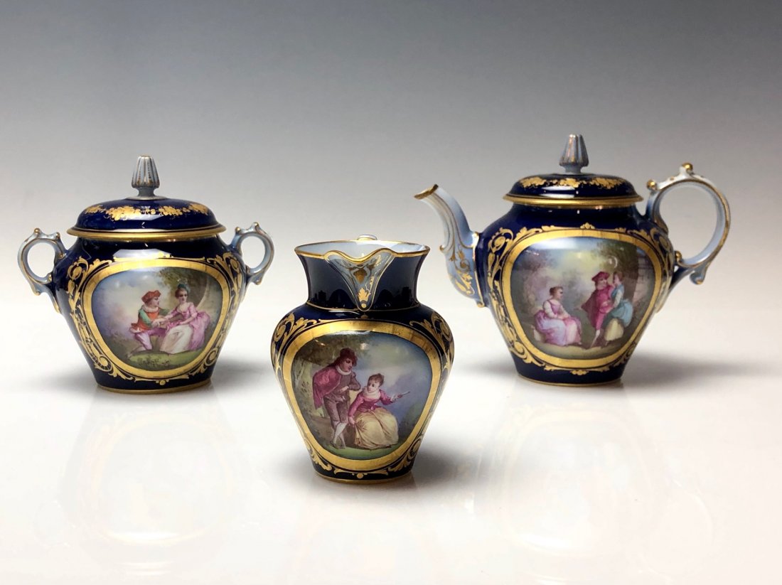 19TH C. SEVRES PORCELAIN 3 PIECE TEA SET (1 of 4)