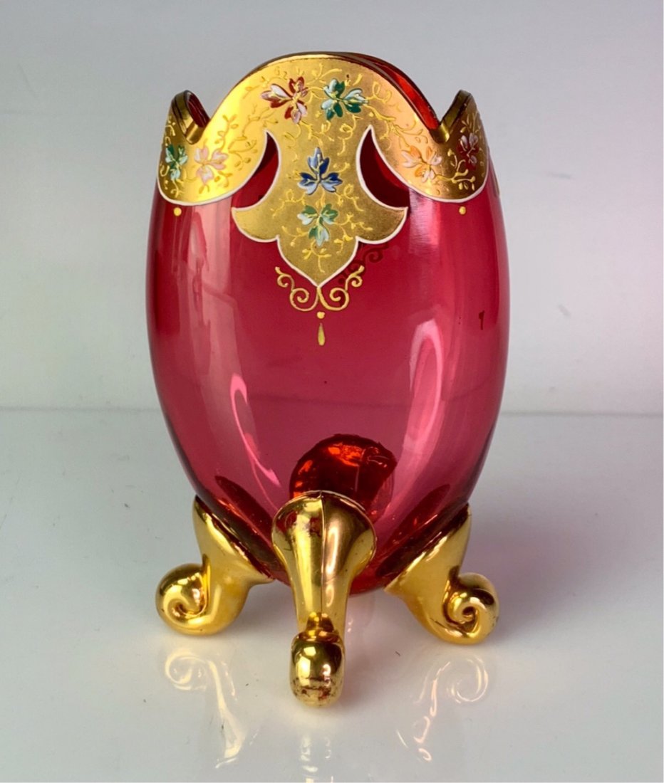 ENAMELED AND GILT SIGNED MOSER VASE (1 of 3)