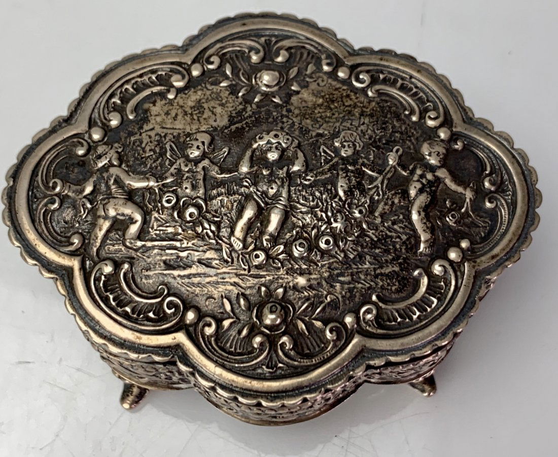 GILT GERMAN STERLING TRINKET BOX: Measures 5". Estimate $200-300